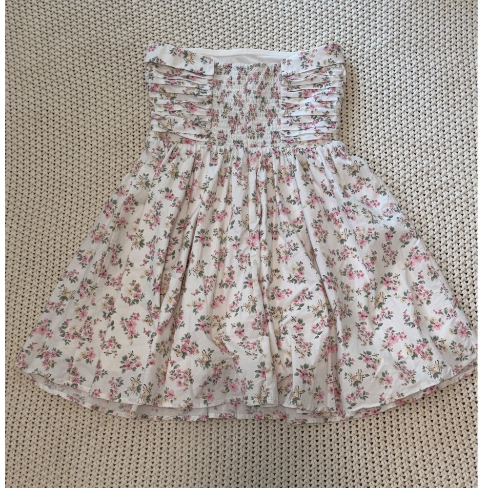 WAYF Floral Strapless Mini Dress Ruched Size Small Cottagecore Coquette‎ - Picture 9 of 9